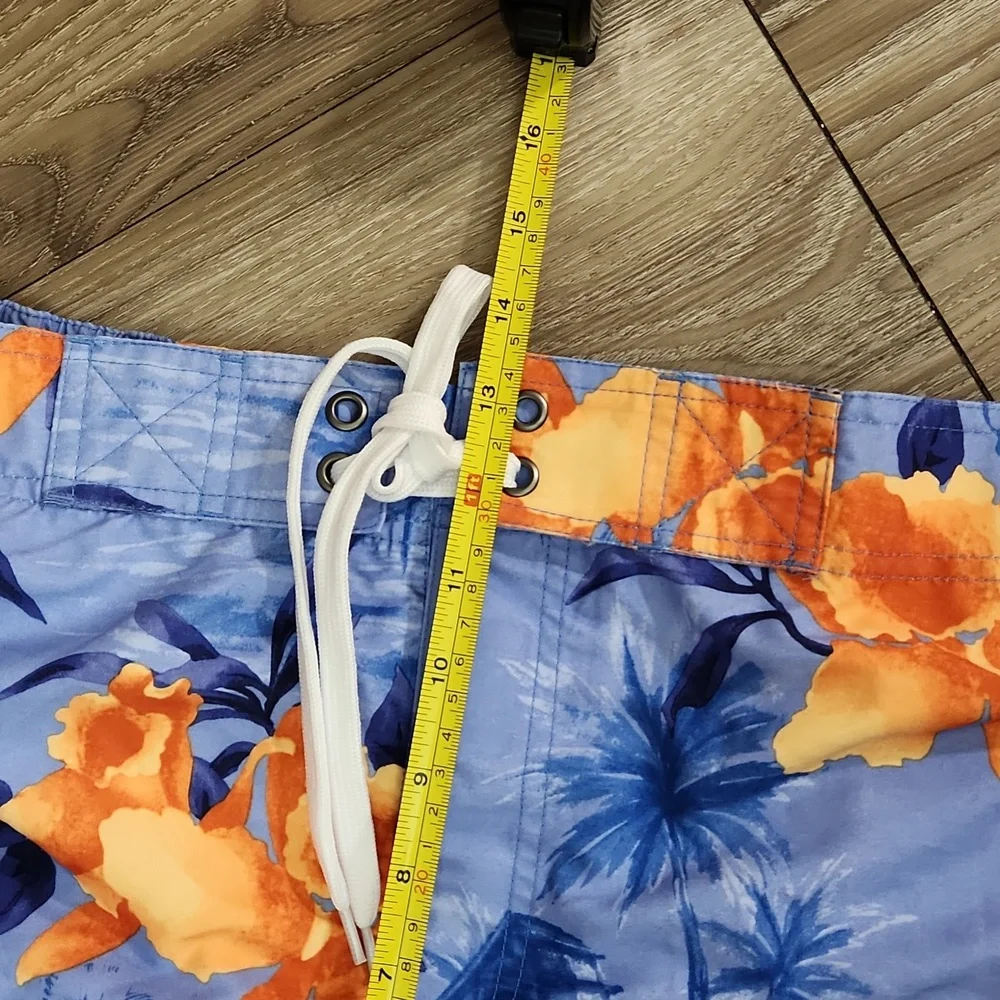 Panama Jack Blue Orange Hawaiian Print Swim Shorts Velcro Close & Pocket XL